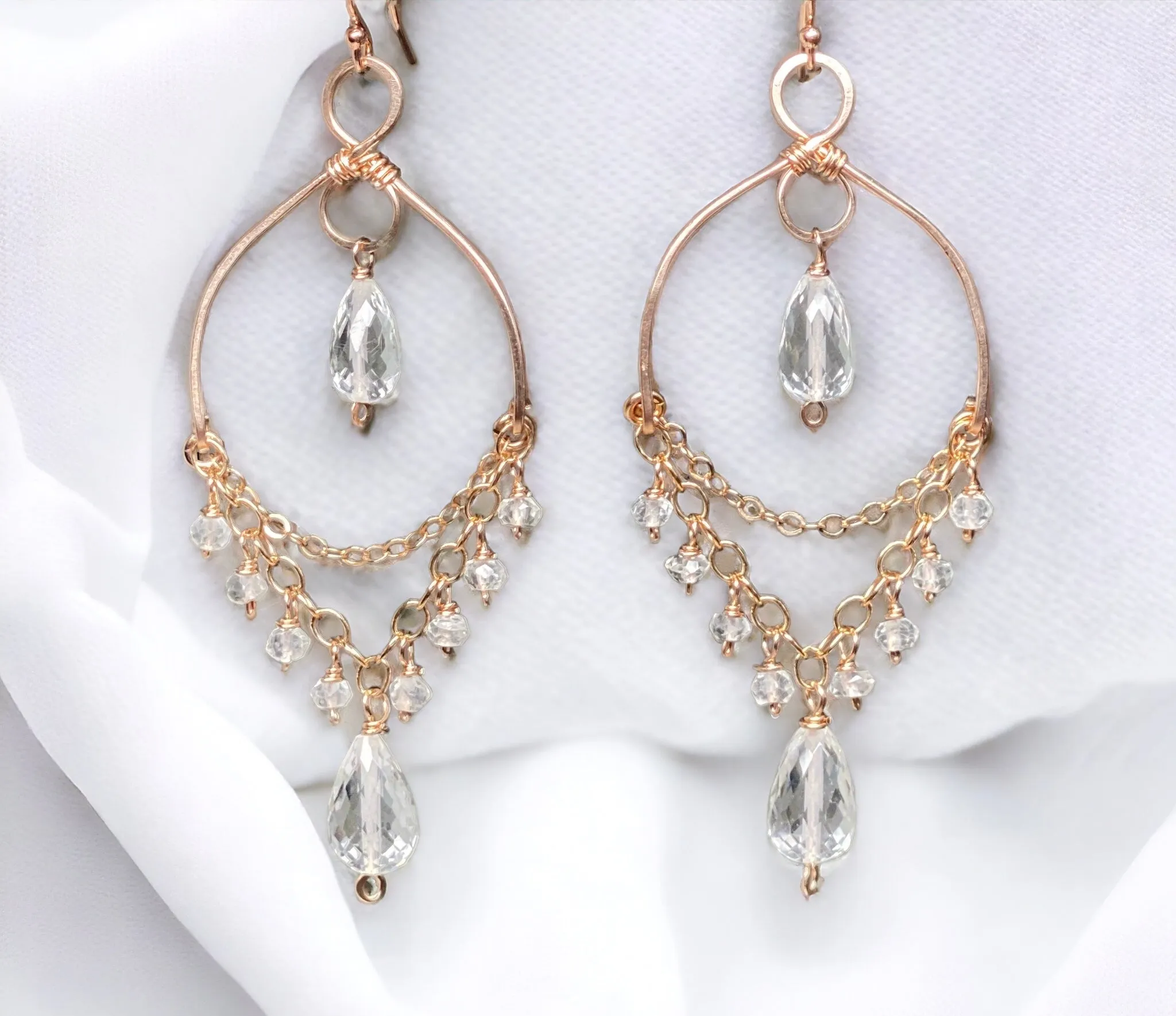 Crystal Quartz Gemstone Chandelier Dangle Earrings Rose Gold Fill