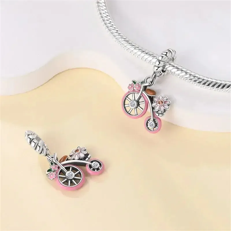 Cycolinks Penny Farthing Floral Sterling Silver Charm