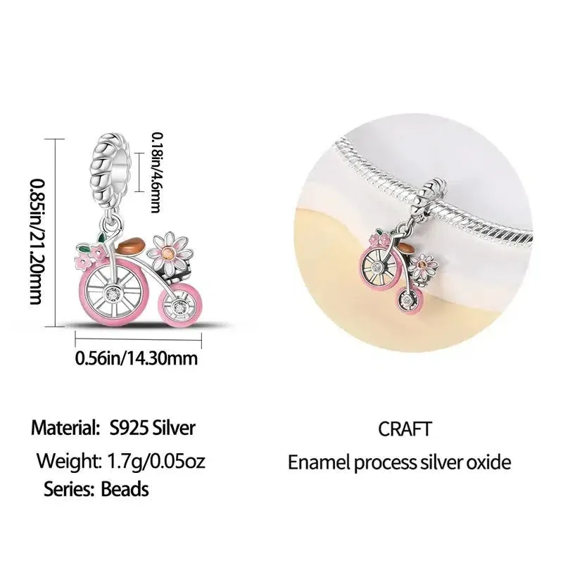 Cycolinks Penny Farthing Floral Sterling Silver Charm