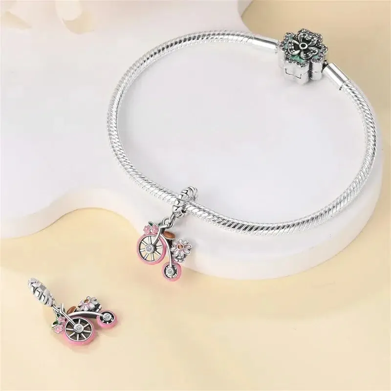 Cycolinks Penny Farthing Floral Sterling Silver Charm