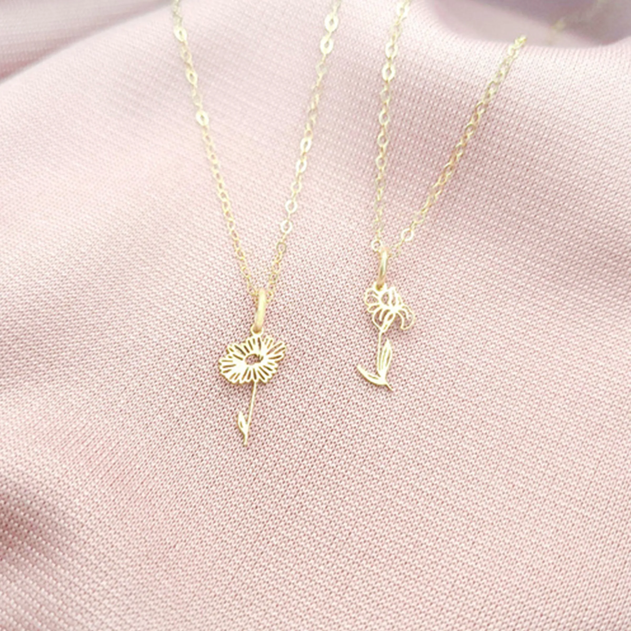 Dainty Birth Flower Charm Necklace