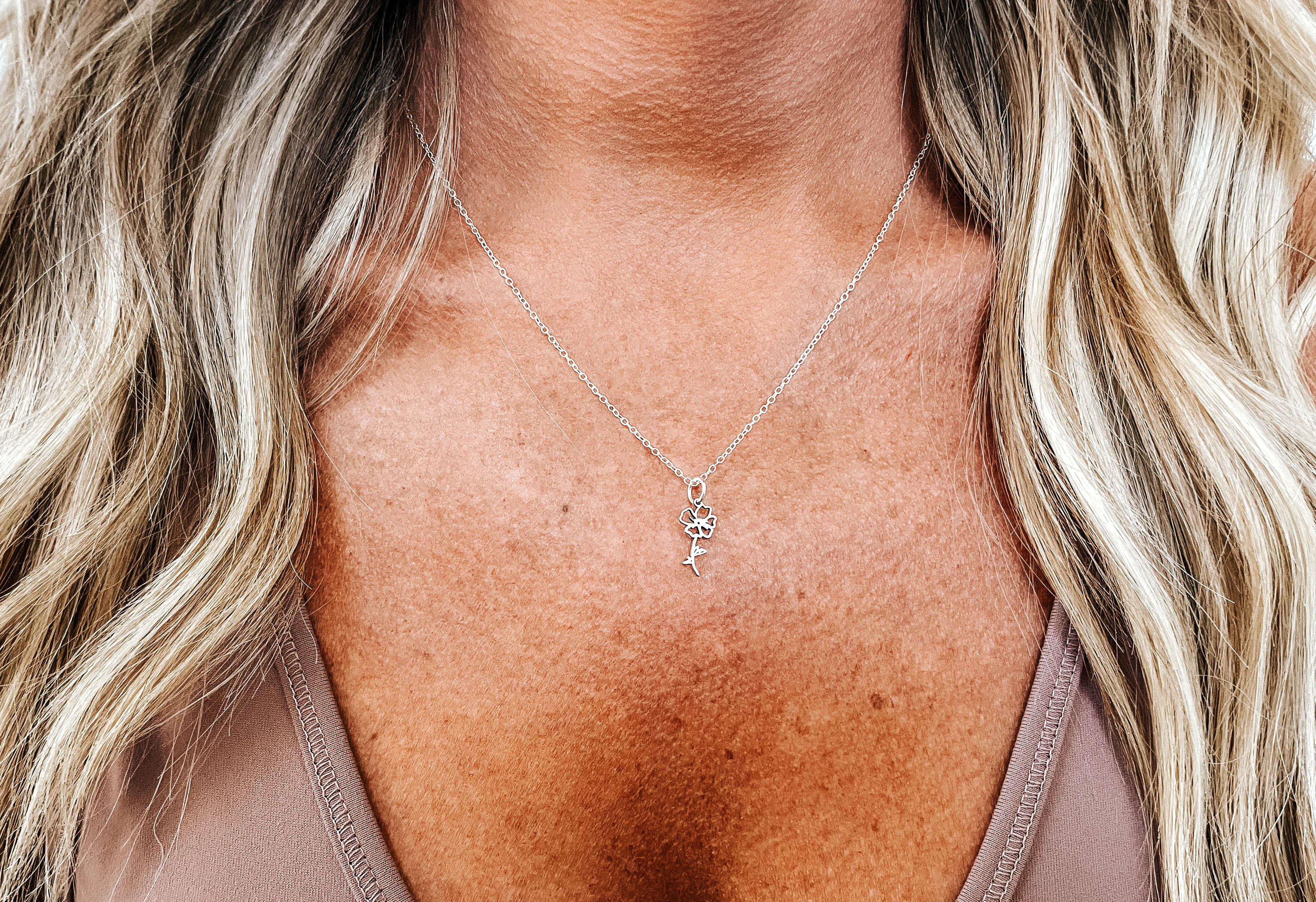Dainty Birth Flower Charm Necklace