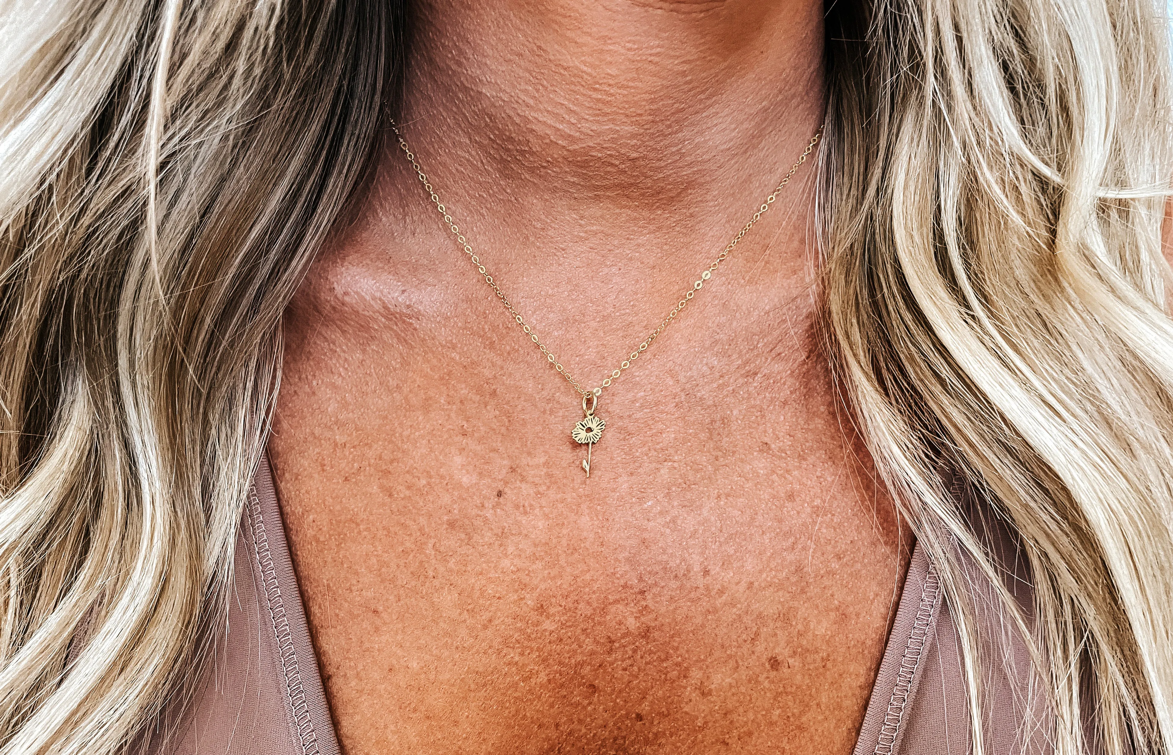 Dainty Birth Flower Charm Necklace