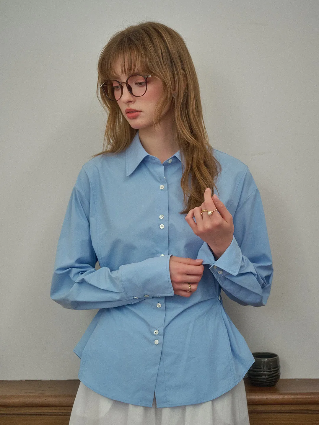 Daphne Simple Lapel Waist Blouse - White