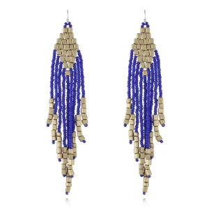 Dark Blue Howlite Tassel Drop Earrings
