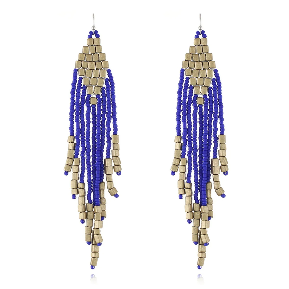 Dark Blue Howlite Tassel Drop Earrings
