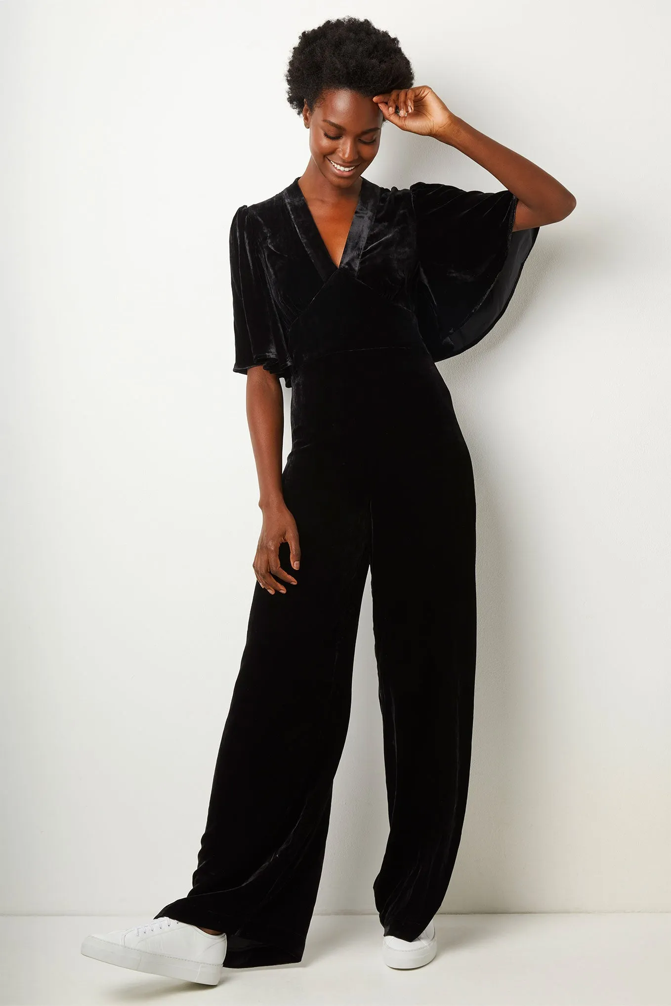 DB X WYSE Silk Mix Velvet Jumpsuit - Black