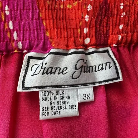 Diane Gilman Silk Sequin Magenta Pink Orange A-Line Midi Skirt Womens 3X