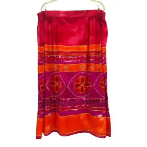 Diane Gilman Silk Sequin Magenta Pink Orange A-Line Midi Skirt Womens 3X