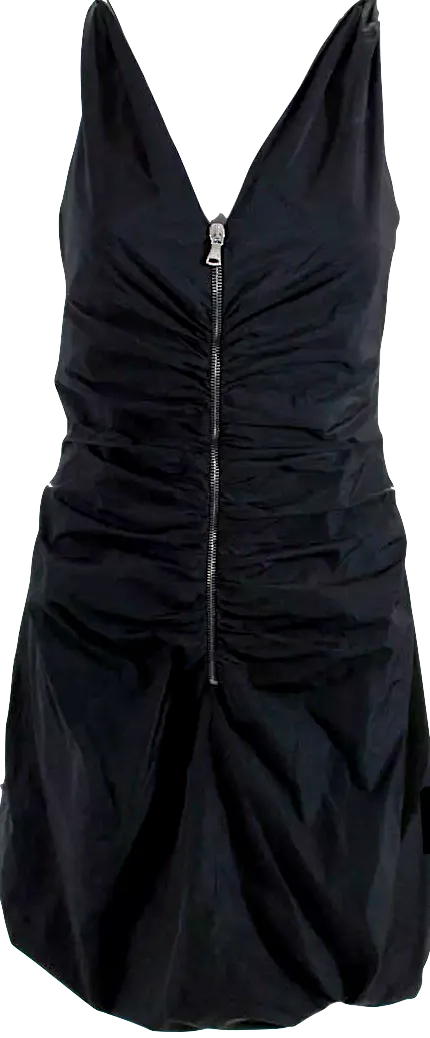Dolce & Gabbana D&G Italy. Black Ruched Front Zip V Neck Dress