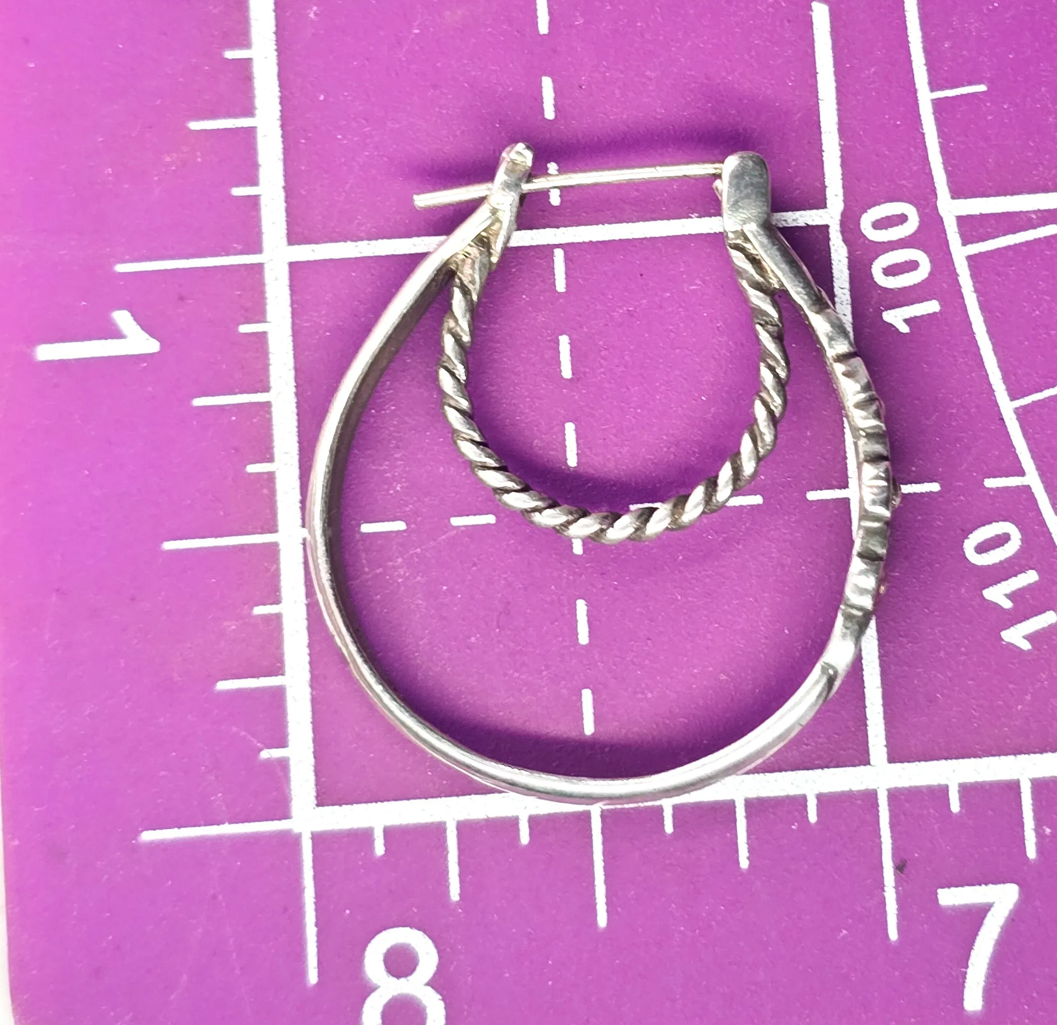 Double hoop enamel flowers vintage sterling silver hoop earrings NV