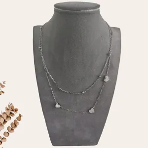 Double Layered Chain Heart Necklace 2 S-0