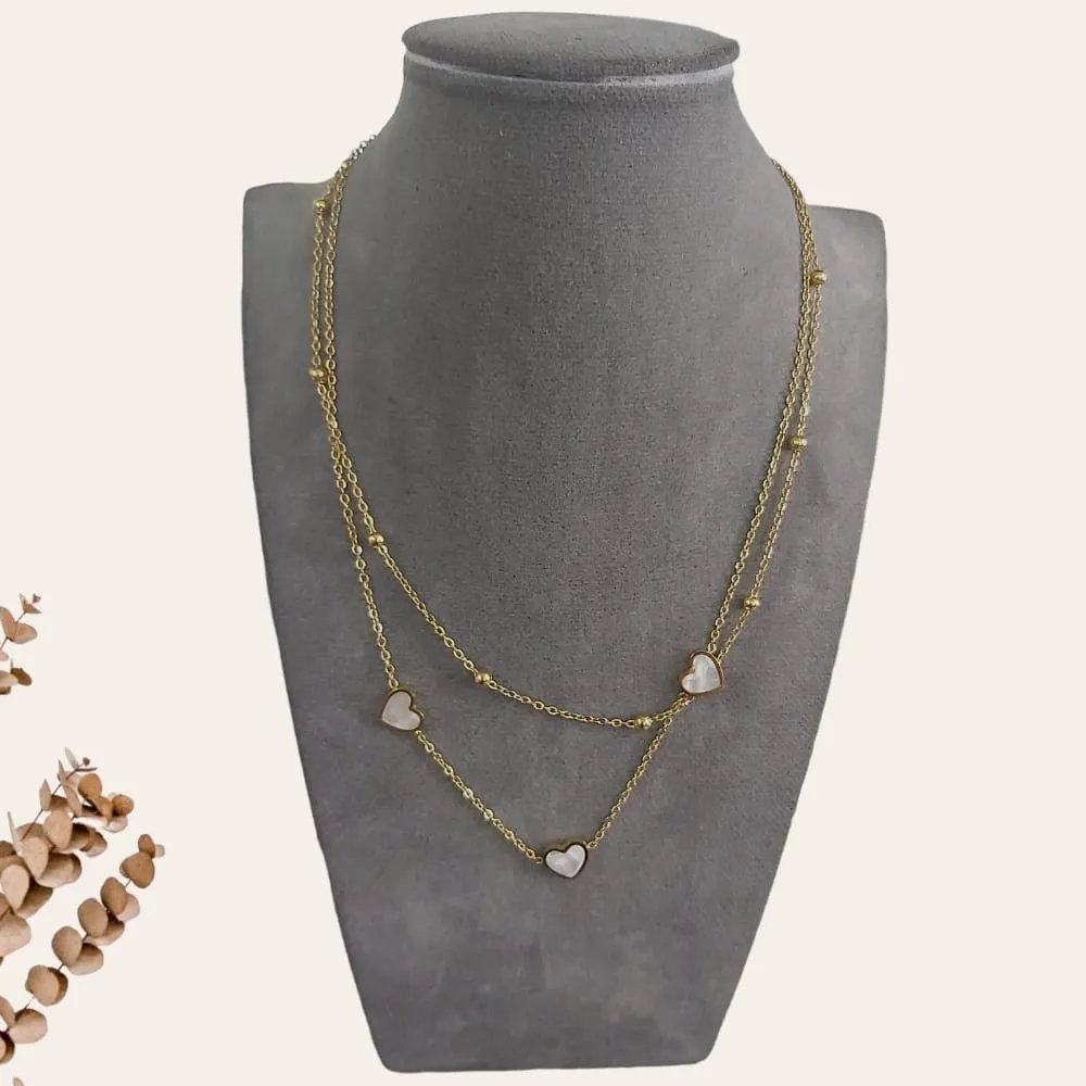 Double Layered Chain Heart Necklace 2 S-0