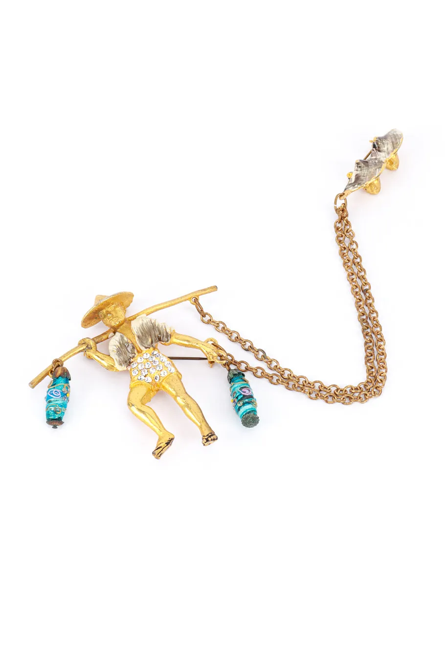 Double Pin Chinese Villager Chain Brooch