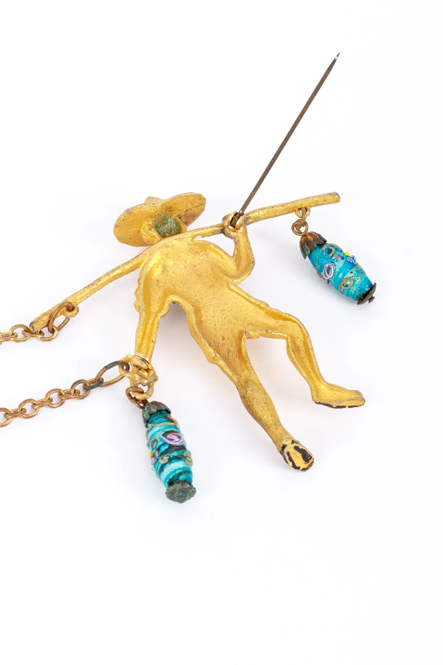 Double Pin Chinese Villager Chain Brooch