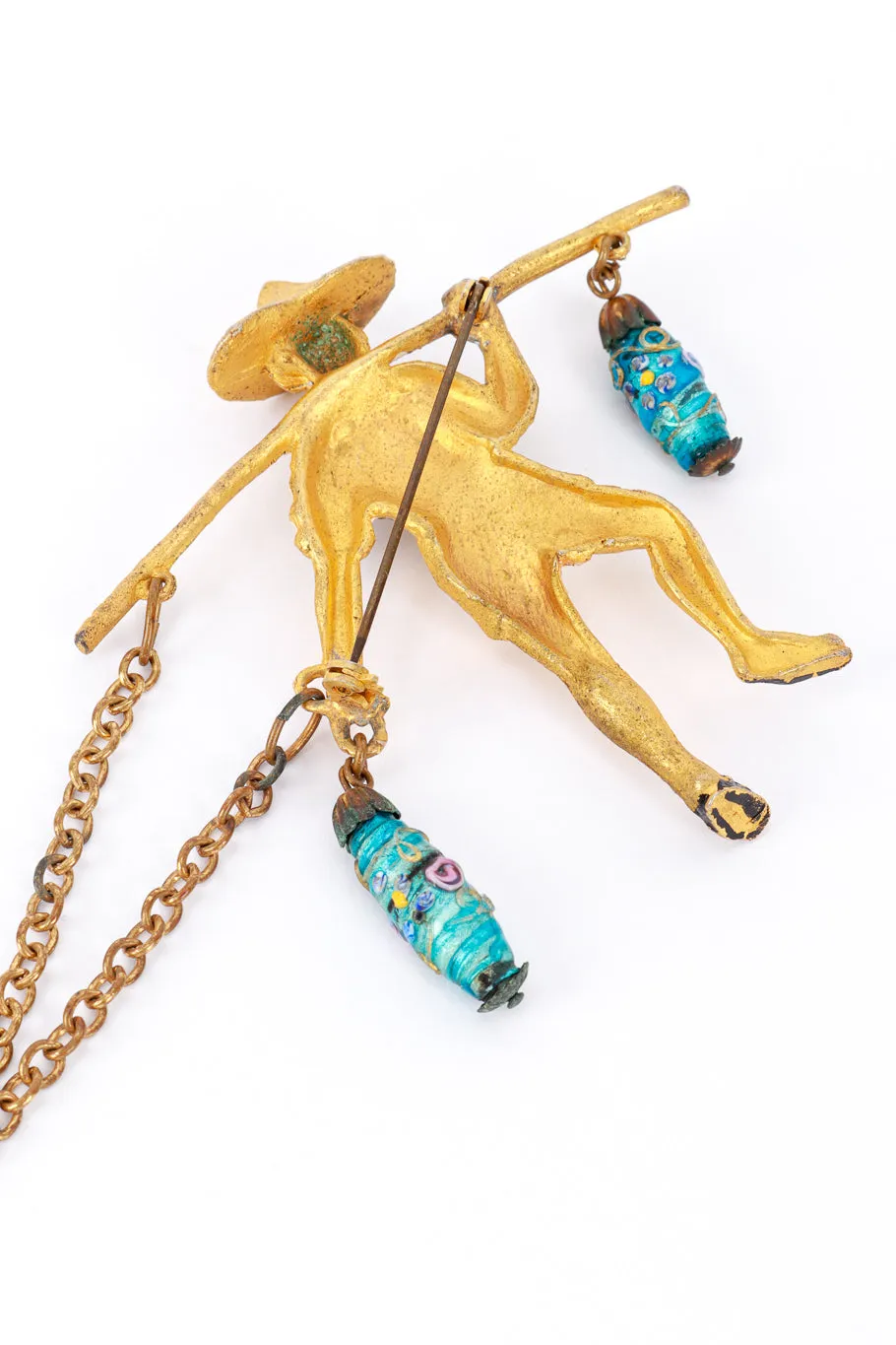 Double Pin Chinese Villager Chain Brooch