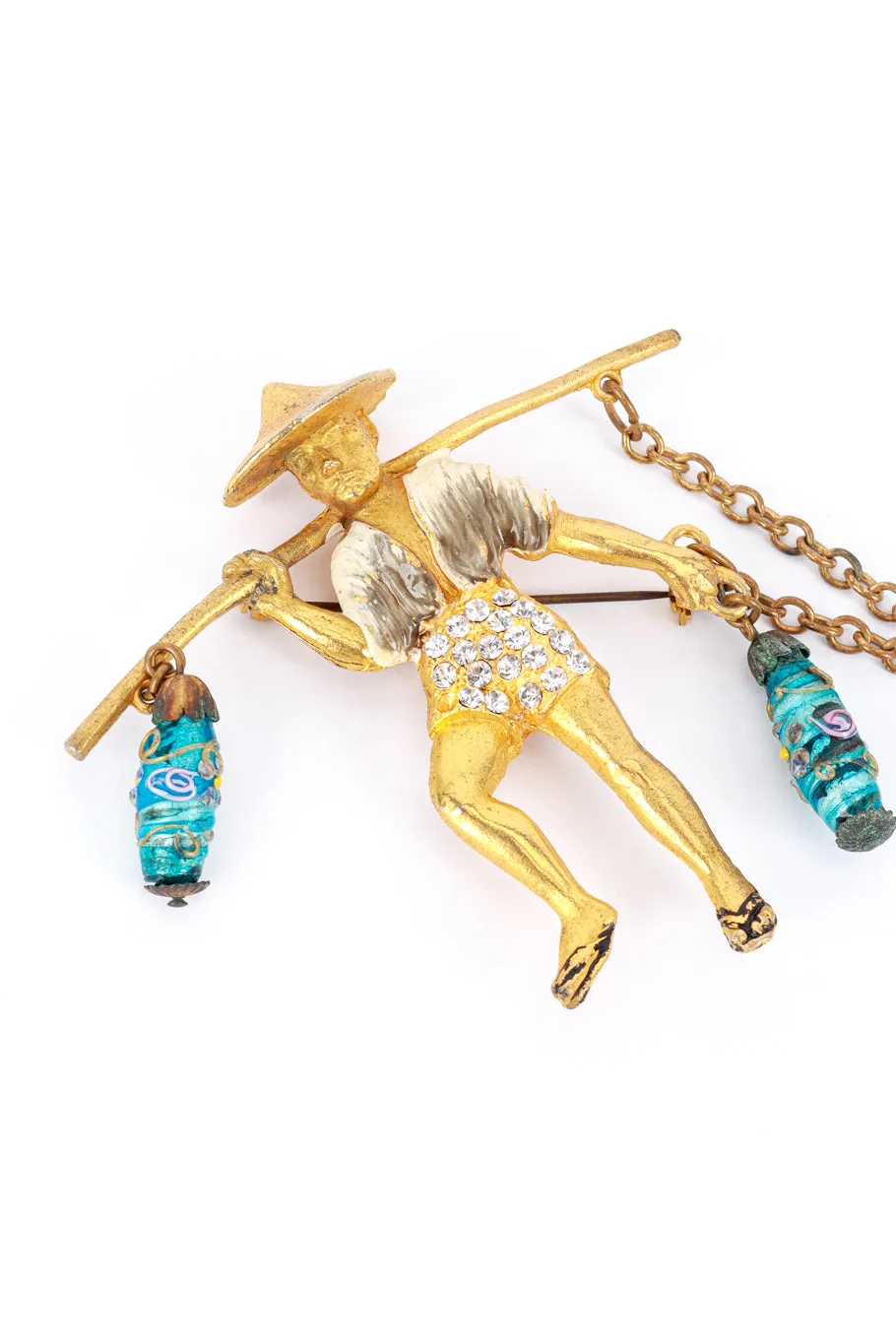 Double Pin Chinese Villager Chain Brooch
