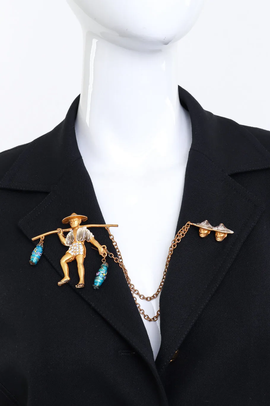Double Pin Chinese Villager Chain Brooch