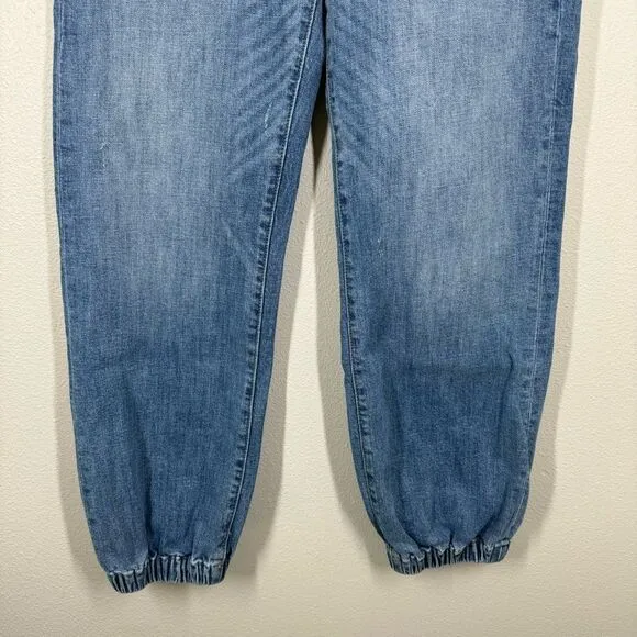 Driftwood Denim Gathered Cuff Jogger Jeans Distressed Patch Pockets Size 26