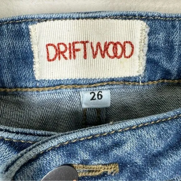 Driftwood Denim Gathered Cuff Jogger Jeans Distressed Patch Pockets Size 26