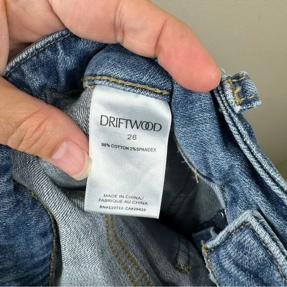 Driftwood Denim Gathered Cuff Jogger Jeans Distressed Patch Pockets Size 26
