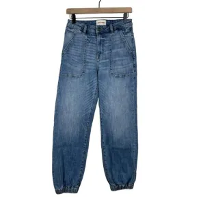 Driftwood Denim Gathered Cuff Jogger Jeans Distressed Patch Pockets Size 26