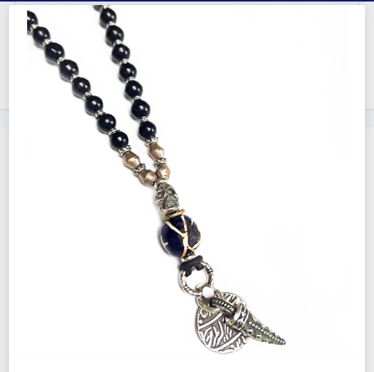 Ebony Beaded Skull Protection Necklace