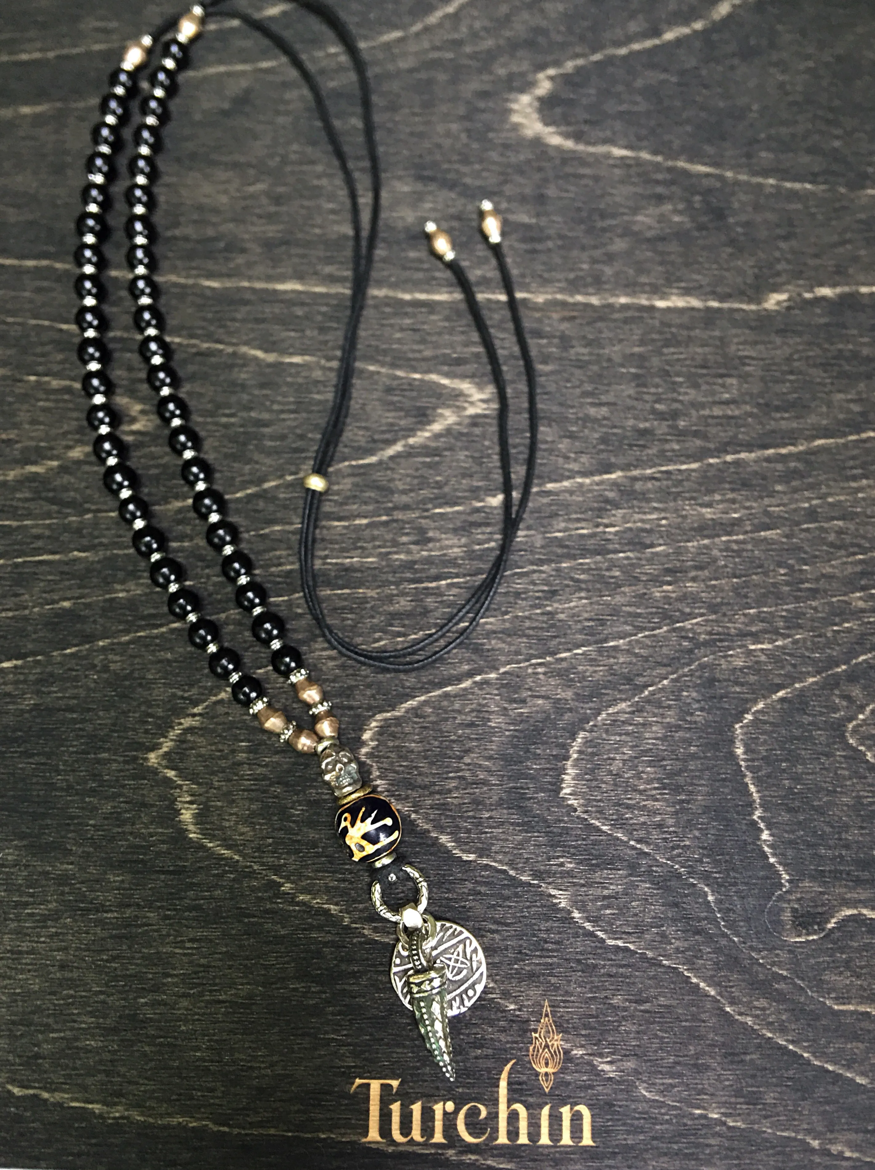 Ebony Beaded Skull Protection Necklace