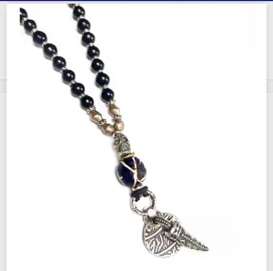 Ebony Beaded Skull Protection Necklace