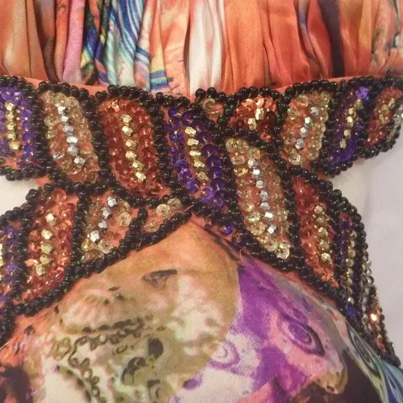 Embellished 0 Maxi Beads Sequin Halter Open Back Dress Long Gown Satin Tie Dye