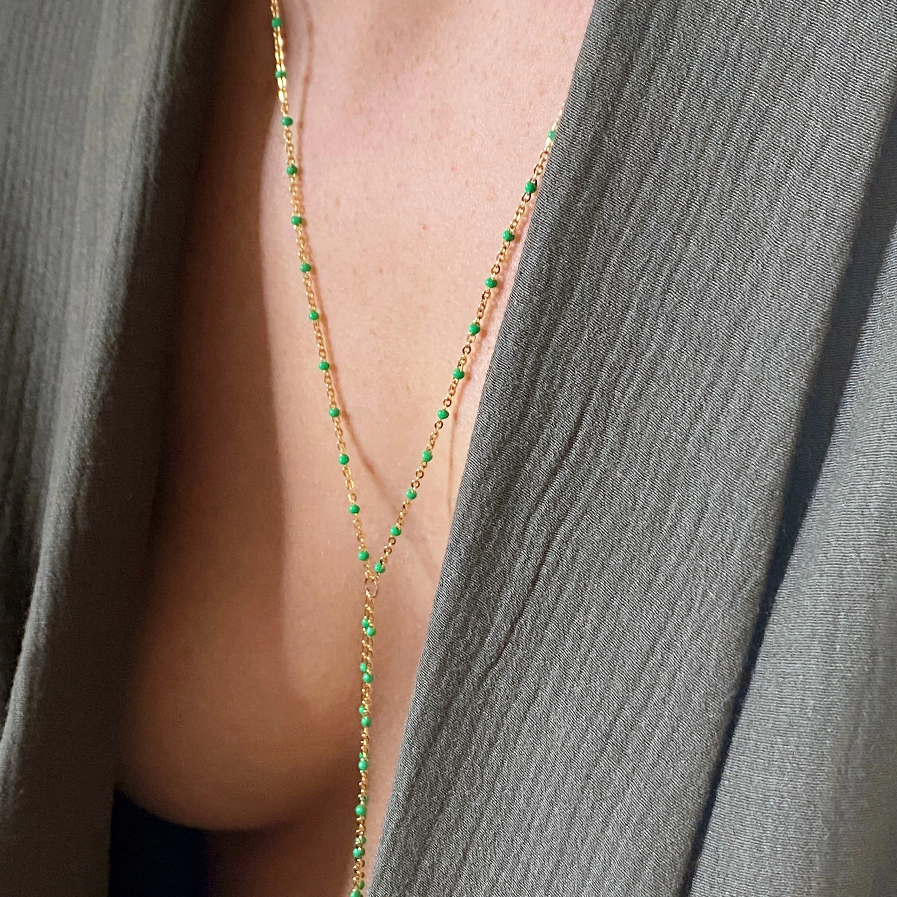 Emerald Enamel Body Chain - 14K Gold Filled