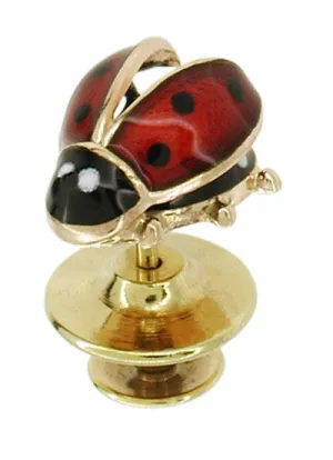 Enameled Ladybug Antique Lapel Pin in 14 Karat Gold