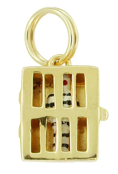 Enameled Movable Jail Cell and Prisoner Charm in 14 Karat Gold