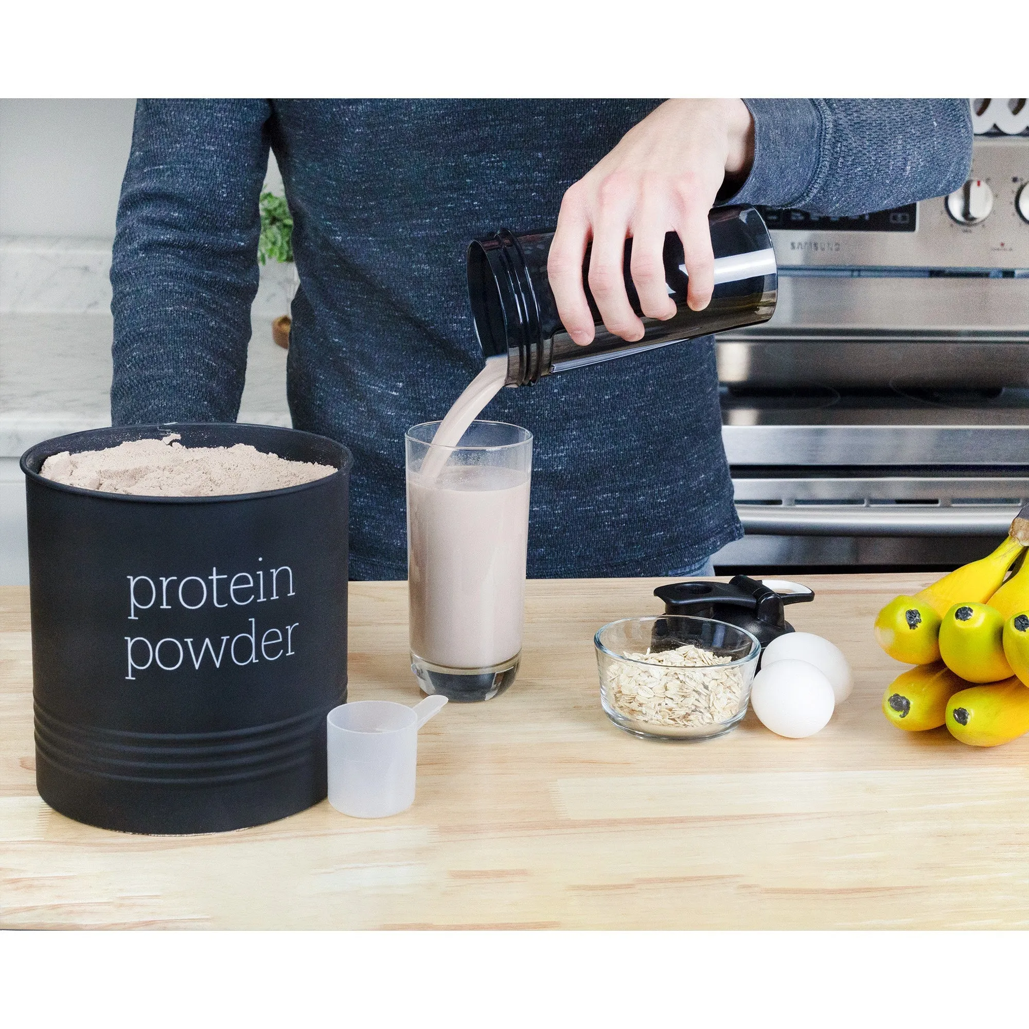 Enamelware Protein Powder Canister (Black, Case of 8)
