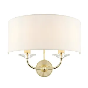 Endon 70562 Nixon 2lt Wall Brass plate & vintage white fabric 2 x 40W E14 candle (Required)