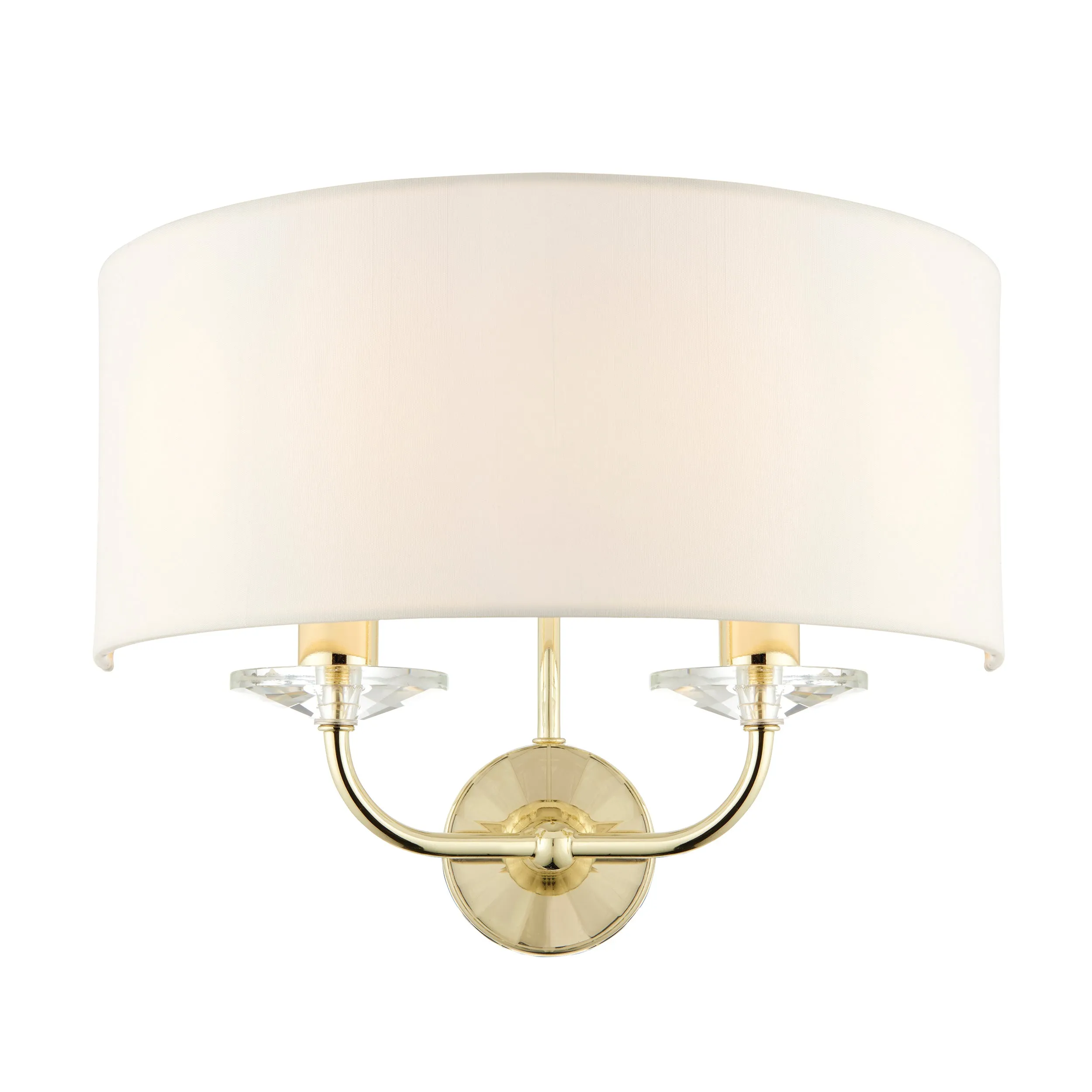 Endon 70562 Nixon 2lt Wall Brass plate & vintage white fabric 2 x 40W E14 candle (Required)