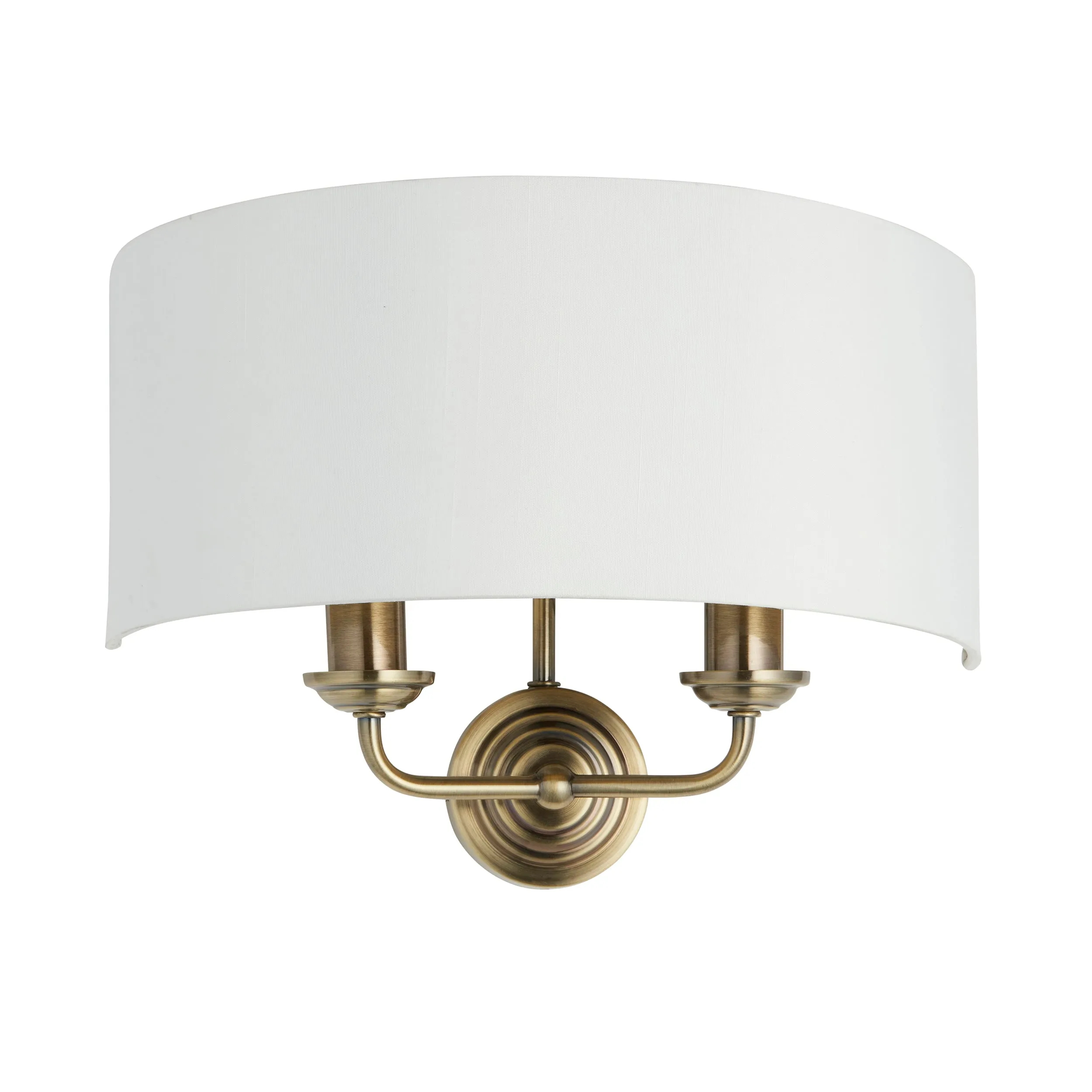 Endon 98937 Highclere 2lt Wall Antique brass plate & vintage white fabric 2 x 40W E14 candle (Required)