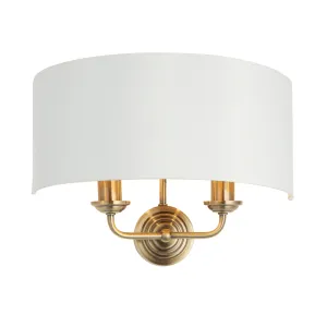 Endon 98937 Highclere 2lt Wall Antique brass plate & vintage white fabric 2 x 40W E14 candle (Required)