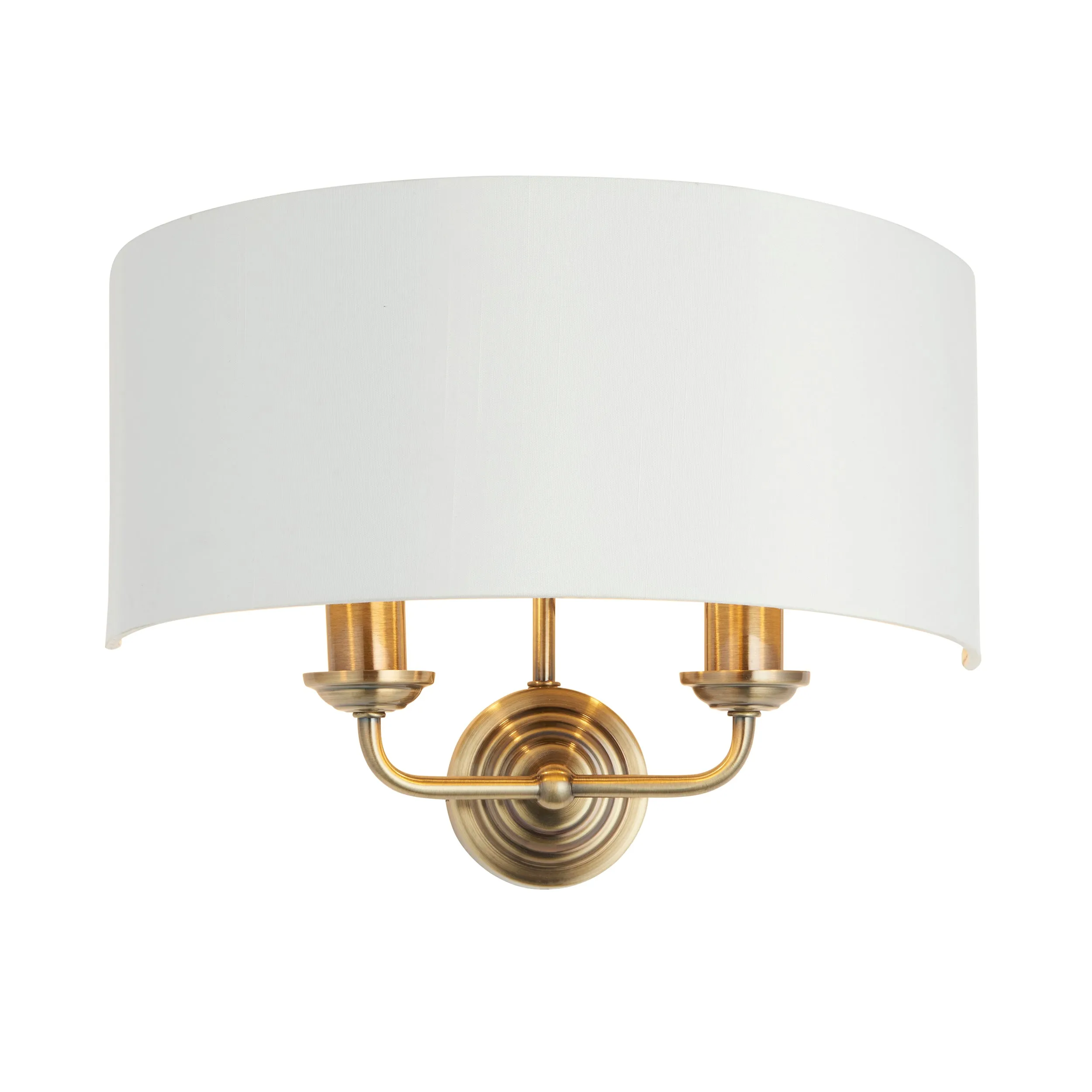 Endon 98937 Highclere 2lt Wall Antique brass plate & vintage white fabric 2 x 40W E14 candle (Required)