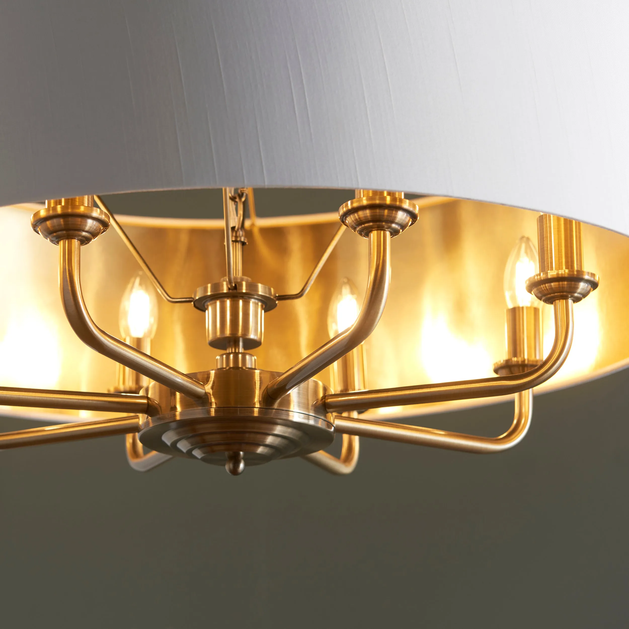 Endon 98938 Highclere 8lt Pendant Antique brass plate & vintage white fabric 8 x 40W E14 candle (Required)