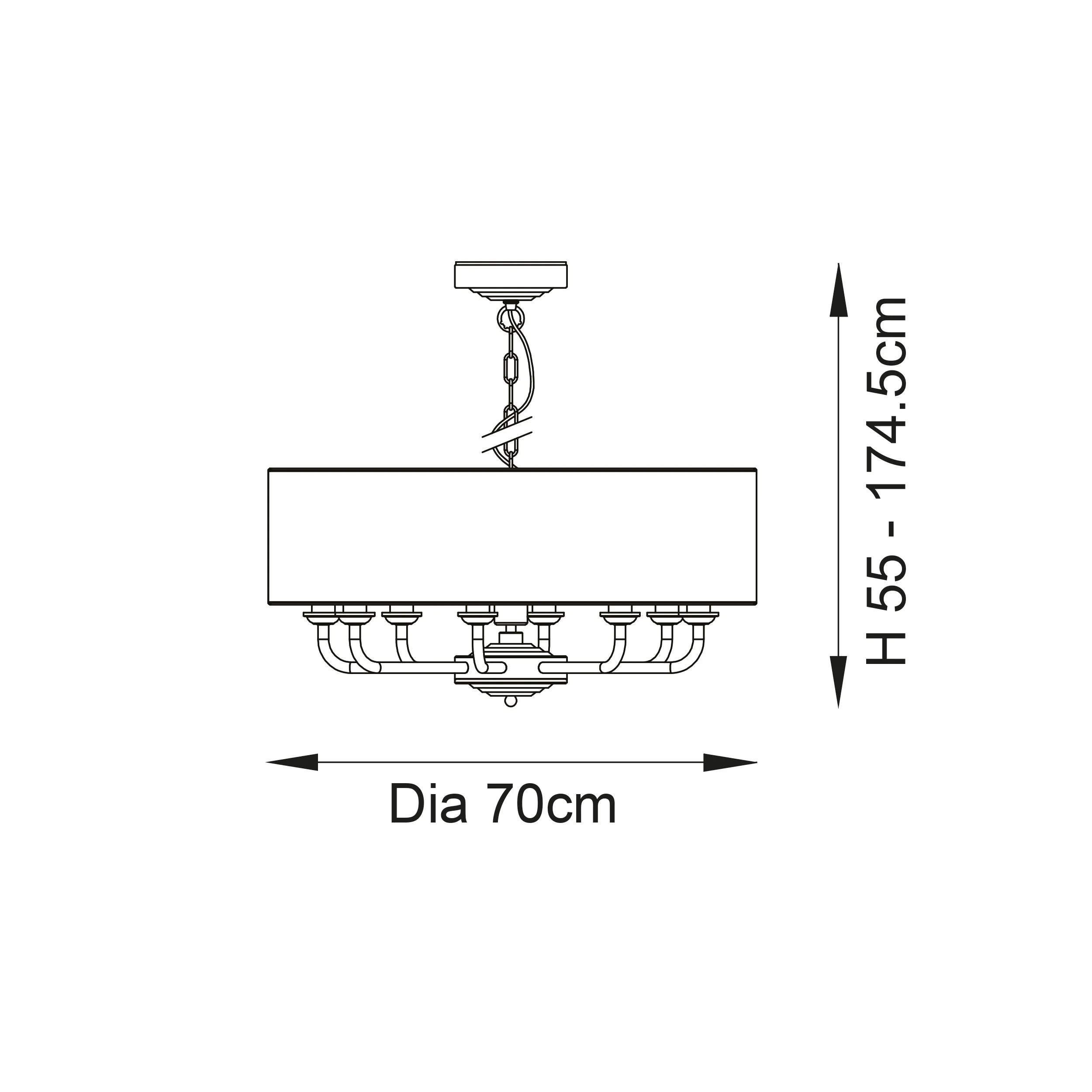 Endon 98938 Highclere 8lt Pendant Antique brass plate & vintage white fabric 8 x 40W E14 candle (Required)