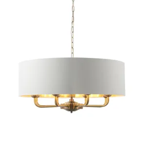 Endon 98938 Highclere 8lt Pendant Antique brass plate & vintage white fabric 8 x 40W E14 candle (Required)