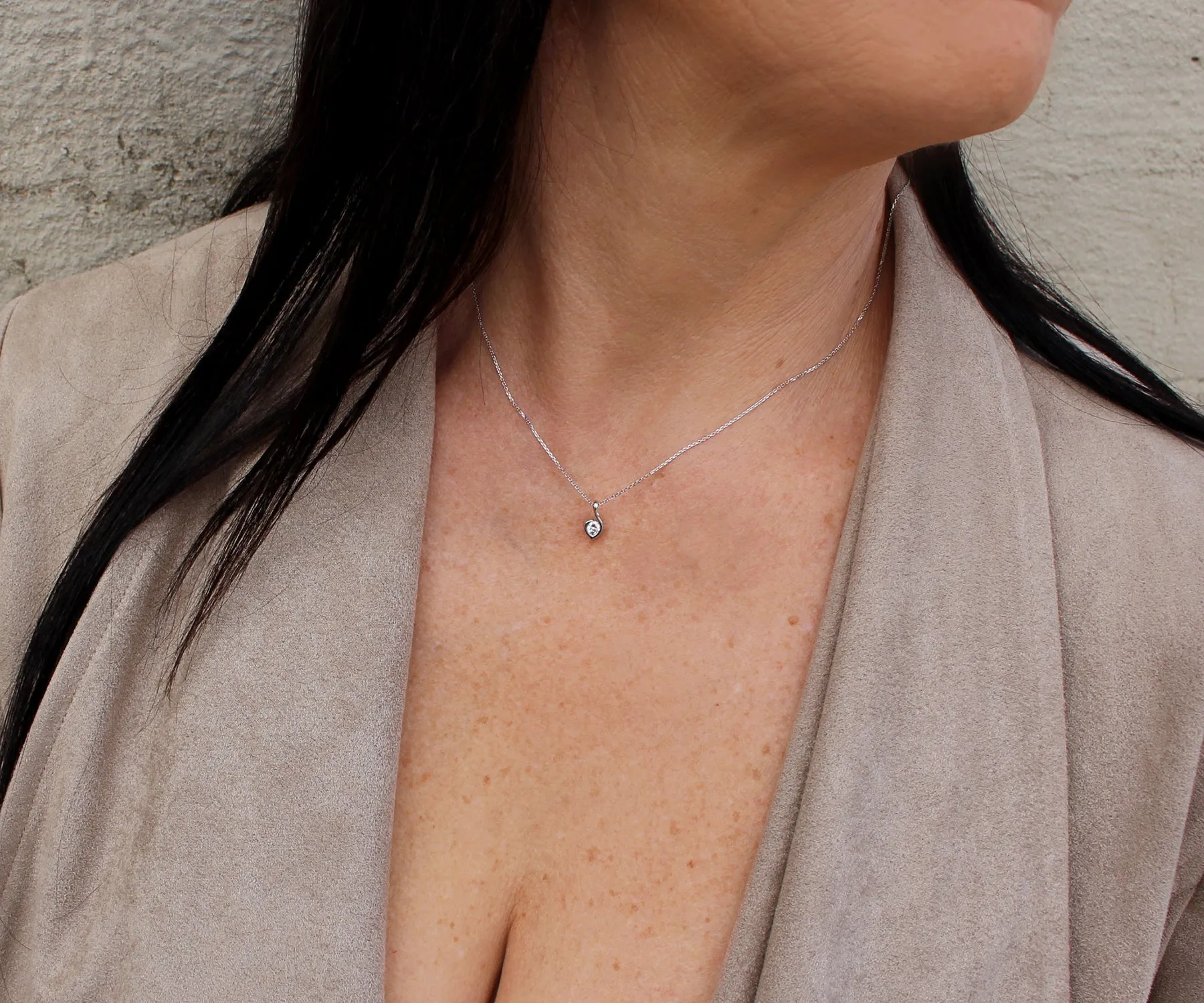 Fancy Small Diamond Swirl Solitaire Necklace