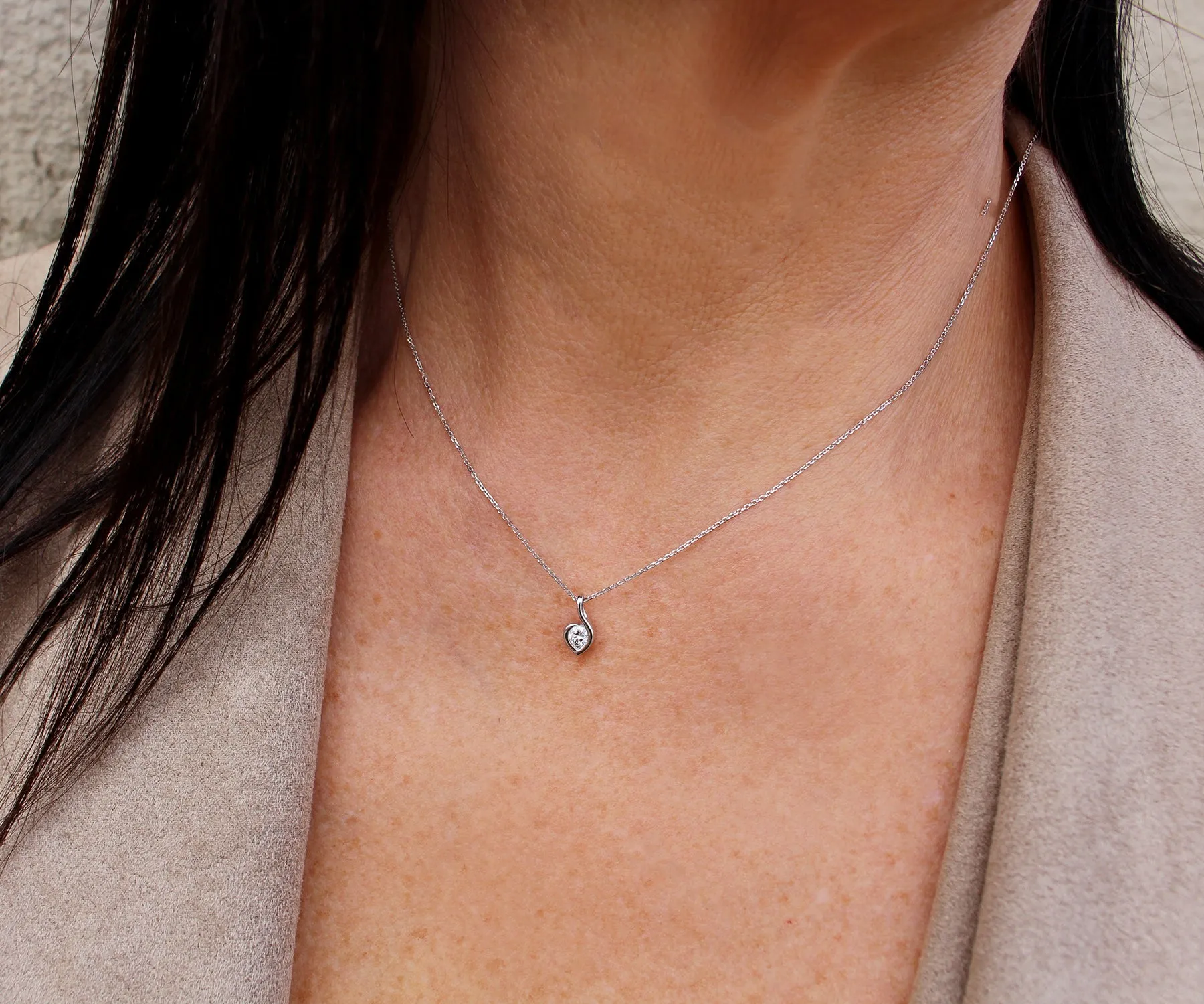 Fancy Small Diamond Swirl Solitaire Necklace