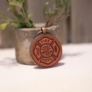 Fireman Emblem Leather Keychain