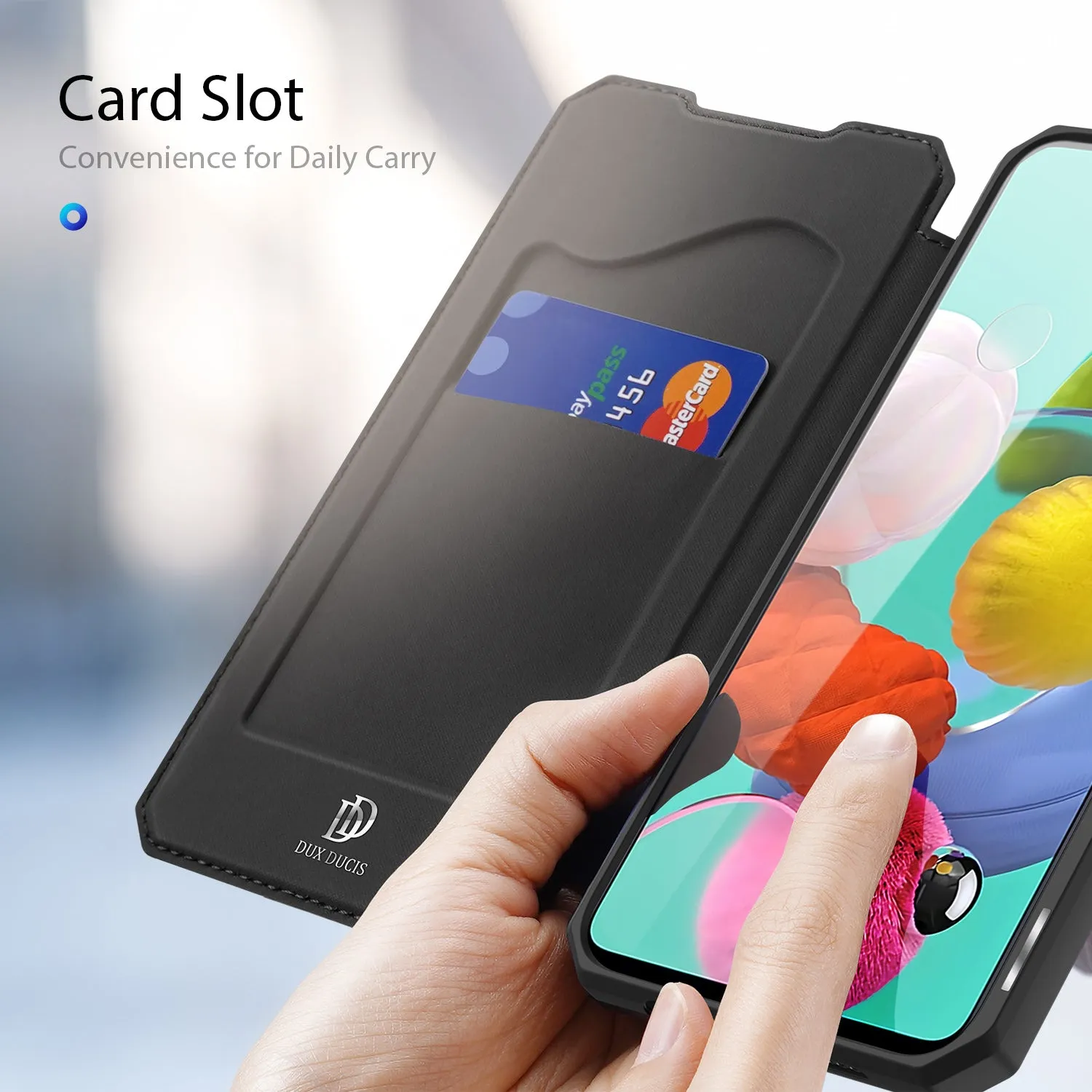 For Samsung A71 Magnetic Protective Case Bracket with Card Slot Leather Mobile Phone Cover blue