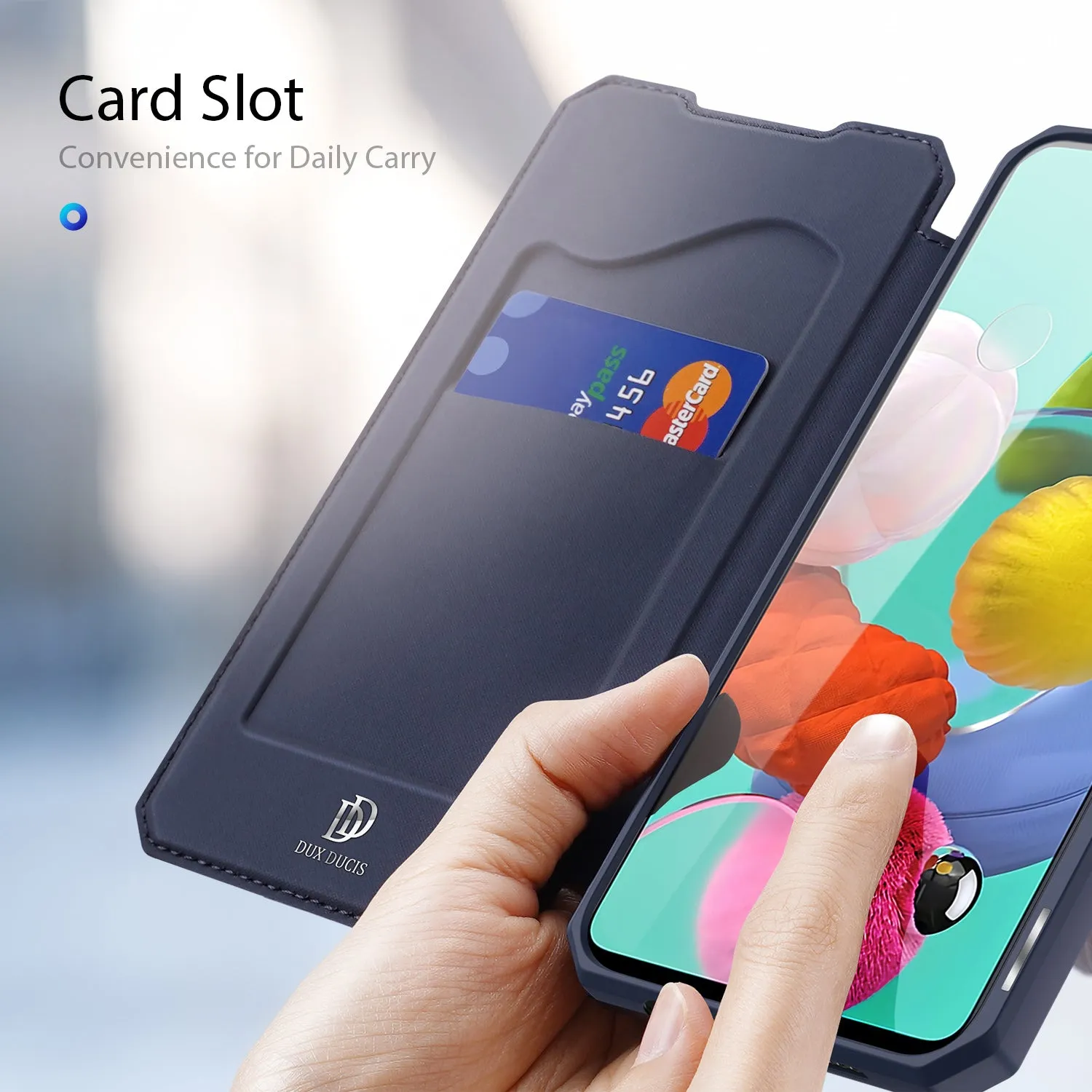 For Samsung A71 Magnetic Protective Case Bracket with Card Slot Leather Mobile Phone Cover blue