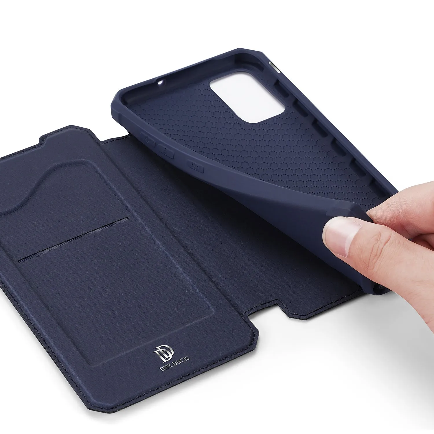 For Samsung A71 Magnetic Protective Case Bracket with Card Slot Leather Mobile Phone Cover blue