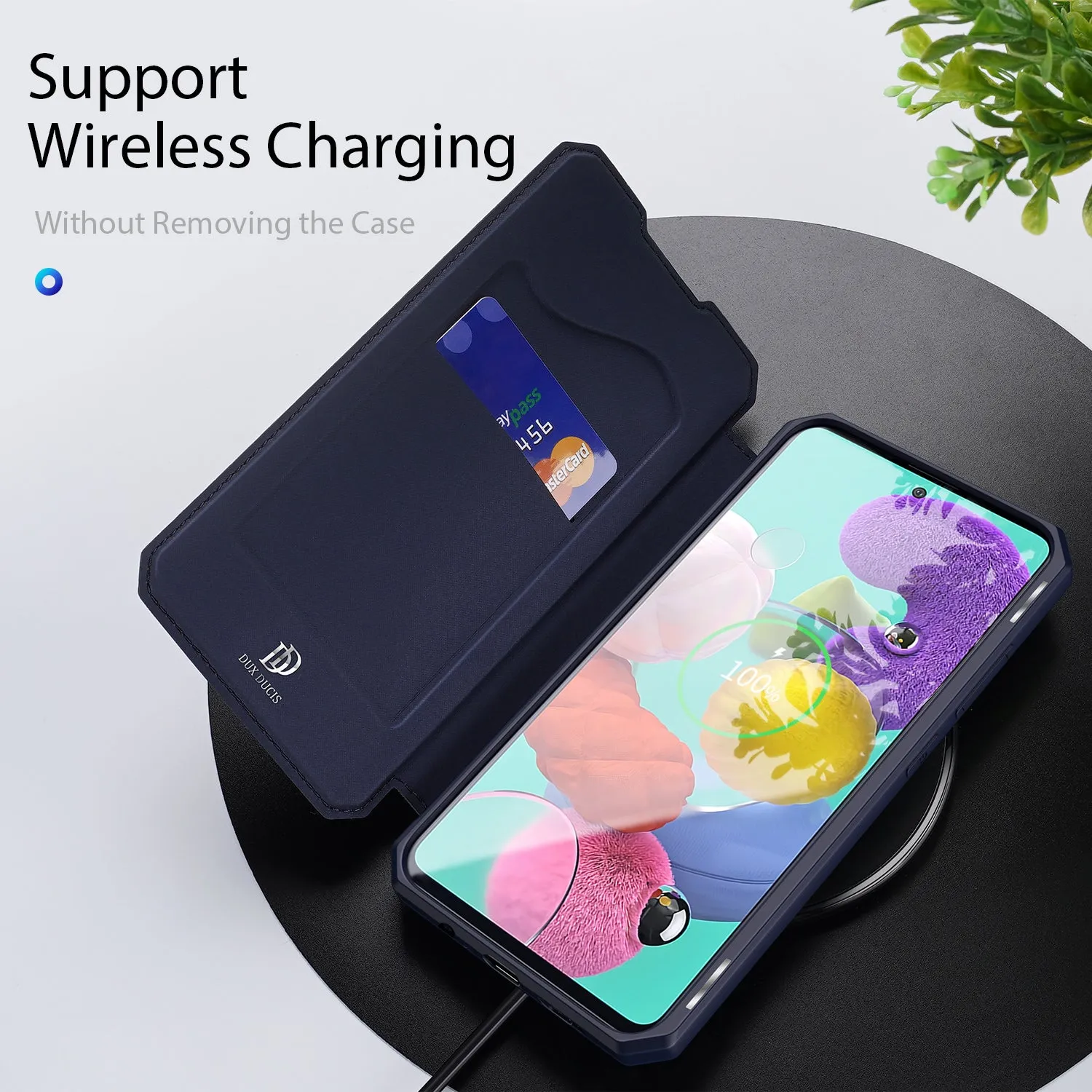 For Samsung A71 Magnetic Protective Case Bracket with Card Slot Leather Mobile Phone Cover blue