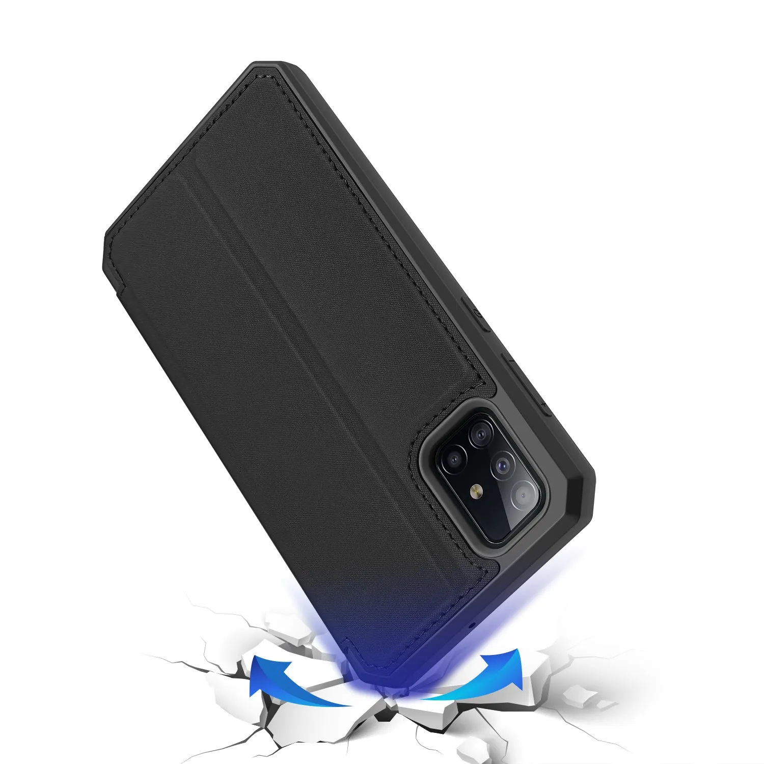 For Samsung A71 Magnetic Protective Case Bracket with Card Slot Leather Mobile Phone Cover blue